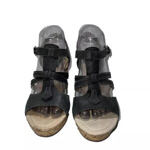 SPERRY Top-Sider Charcoal Gray Wedge Leather Sandals Cork Heels Size 8.5 New